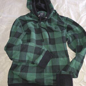 Abercrombie Men's Hoodie Green and Black Checkered